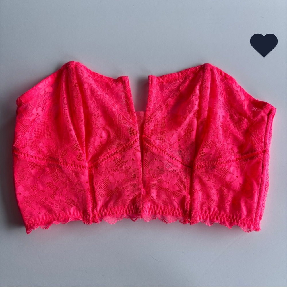 Victoria's Secret Dream Angels Hot Neon Pink Lace Longline Bustier Bra Crop Top